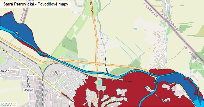 Stará Petrovická - záplavové mapy stoleté vody