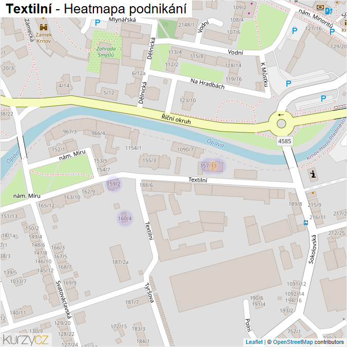 Mapa Textilní - Firmy v ulici.
