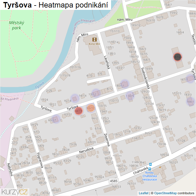 Mapa Tyršova - Firmy v ulici.