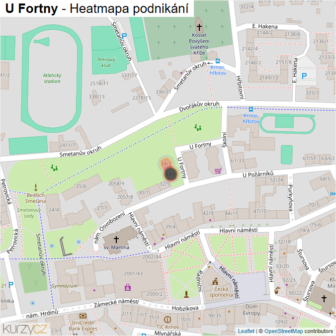 Mapa U Fortny - Firmy v ulici.