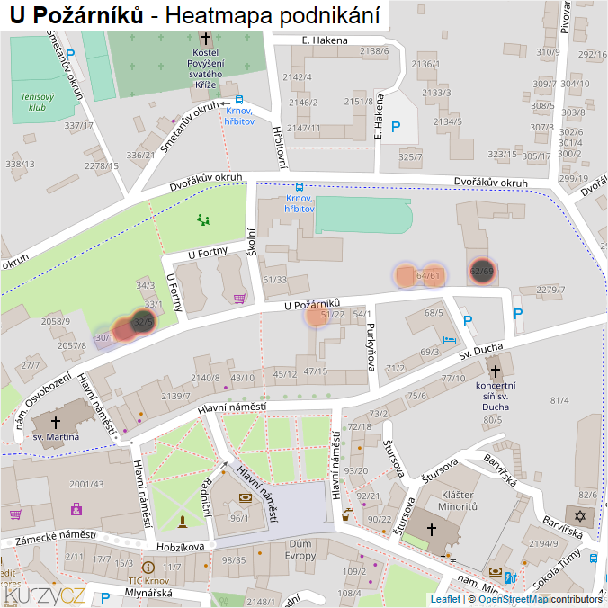 Mapa U Požárníků - Firmy v ulici.