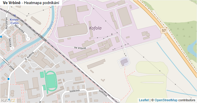 Ve Vrbině - mapa podnikání