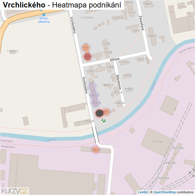 Mapa Vrchlického - Firmy v ulici.