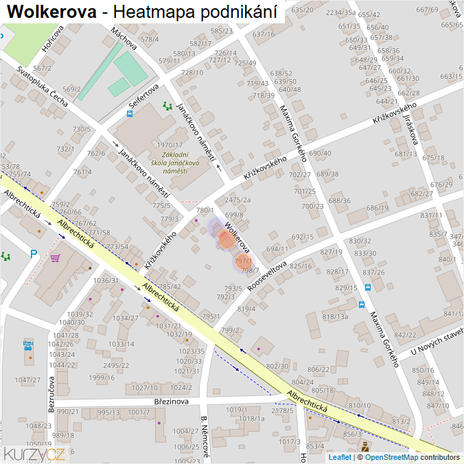 Mapa Wolkerova - Firmy v ulici.