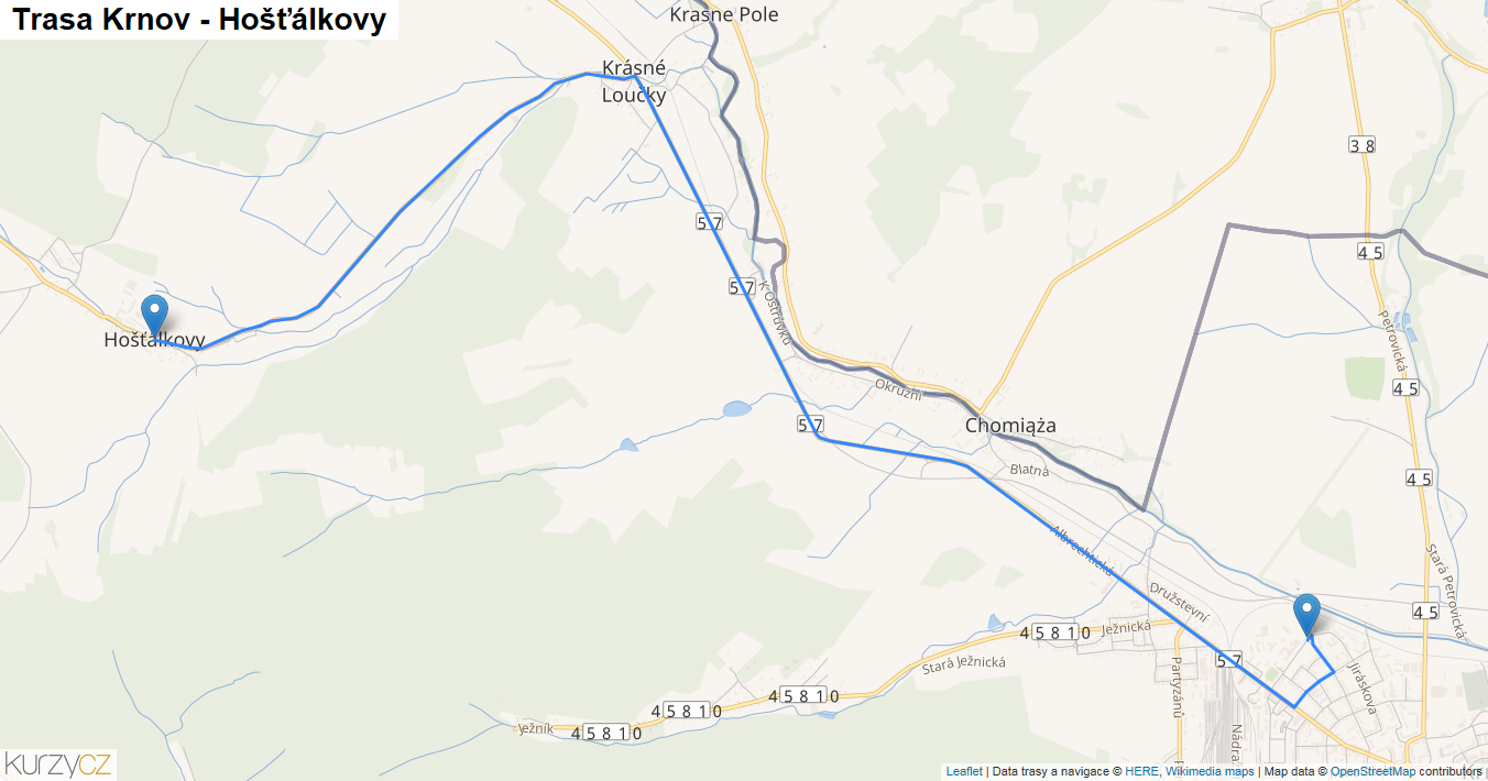 Krnov-Hošťálkovy, mapa trasy