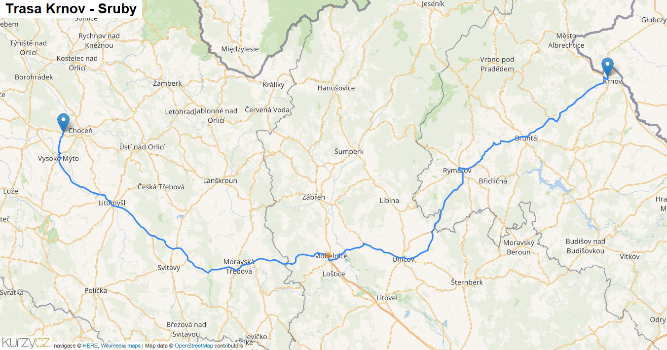 Krnov-Sruby, mapa trasy