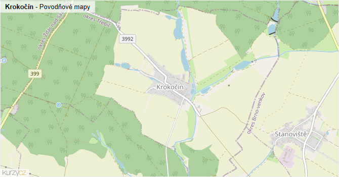 Krokočín - záplavové mapy stoleté vody