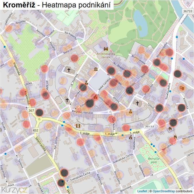 Mapa Kroměříž - Firmy v obci.