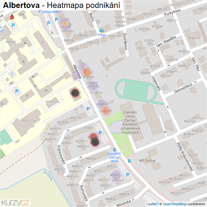 Mapa Albertova - Firmy v ulici.