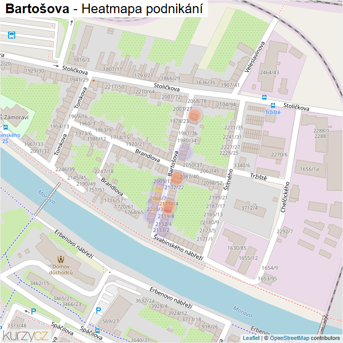 Mapa Bartošova - Firmy v ulici.