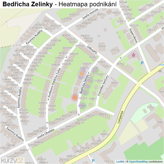 Mapa Bedřicha Zelinky - Firmy v ulici.