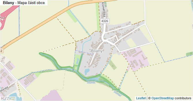 Bílany - mapa části obce
