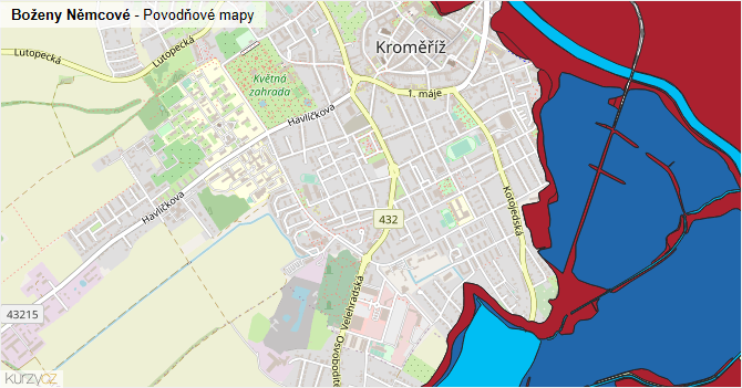 Boženy Němcové - záplavové mapy stoleté vody