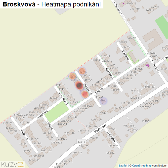 Mapa Broskvová - Firmy v ulici.