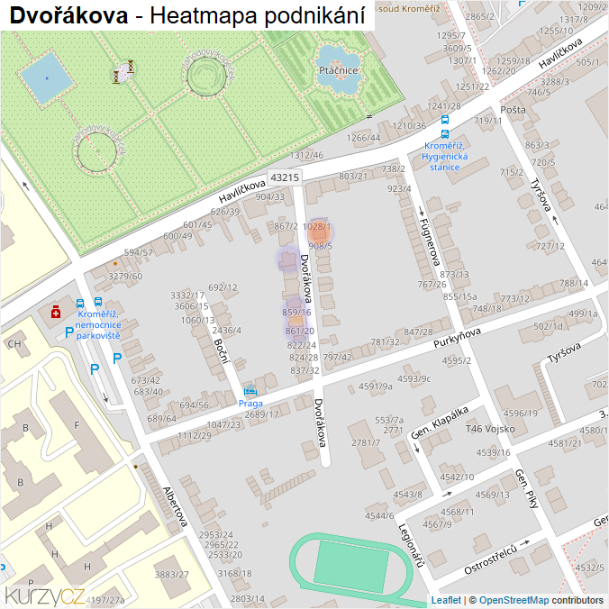 Mapa Dvořákova - Firmy v ulici.