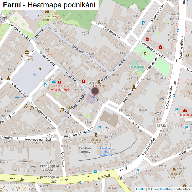 Mapa Farní - Firmy v ulici.