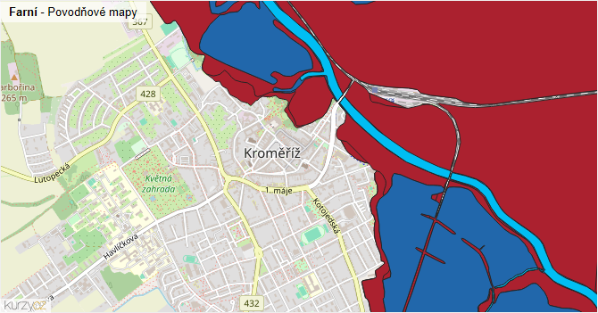 Farní - záplavové mapy stoleté vody