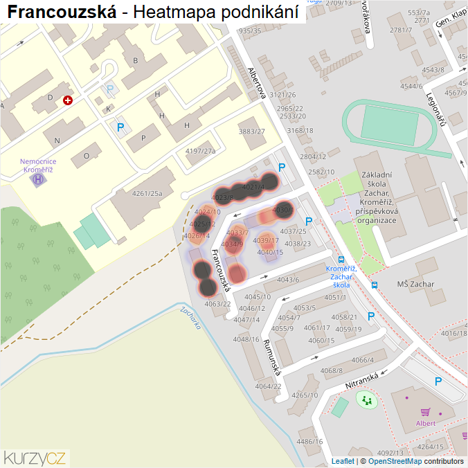Mapa Francouzská - Firmy v ulici.