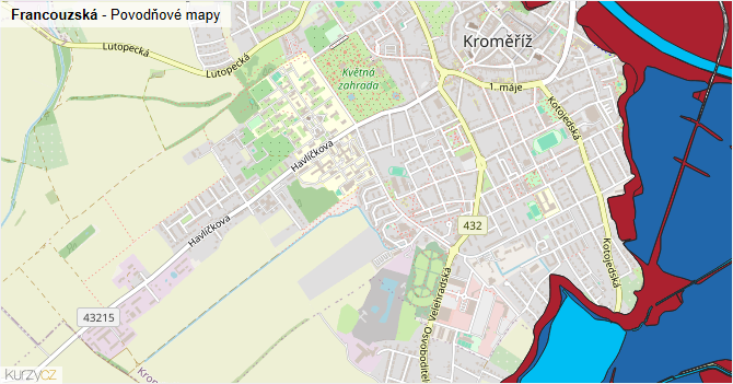 Francouzská - záplavové mapy stoleté vody