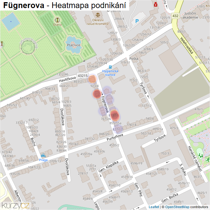 Mapa Fügnerova - Firmy v ulici.