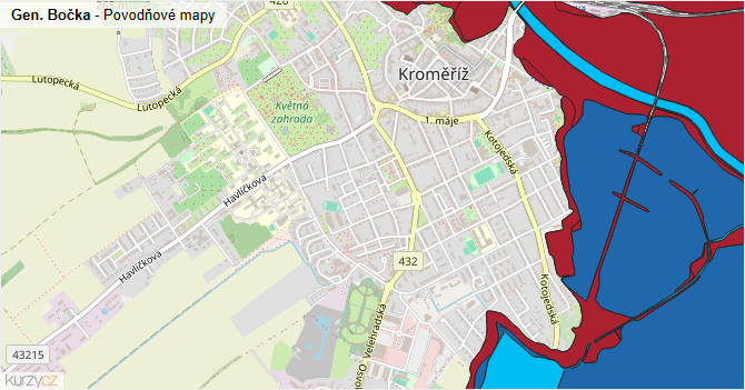 Gen. Bočka - záplavové mapy stoleté vody
