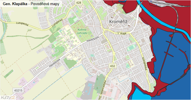 Gen. Klapálka - záplavové mapy stoleté vody