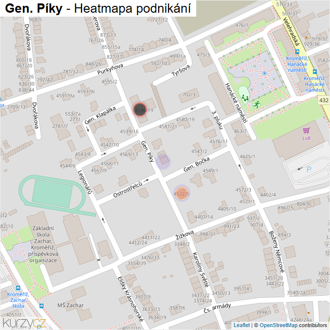 Mapa Gen. Píky - Firmy v ulici.
