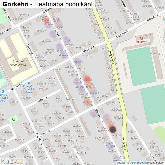 Mapa Gorkého - Firmy v ulici.