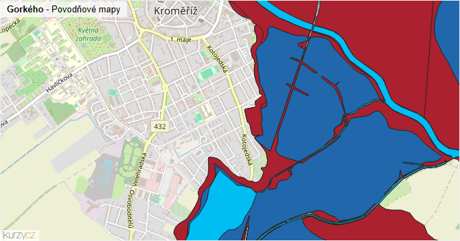 Gorkého - záplavové mapy stoleté vody