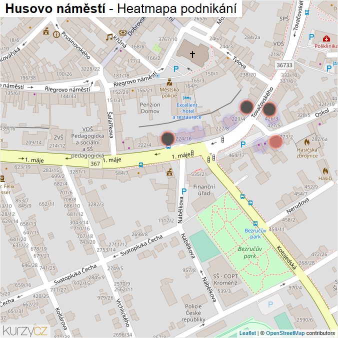 Mapa Husovo náměstí - Firmy v ulici.