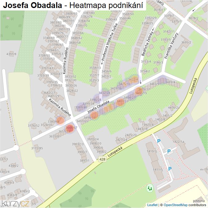 Mapa Josefa Obadala - Firmy v ulici.