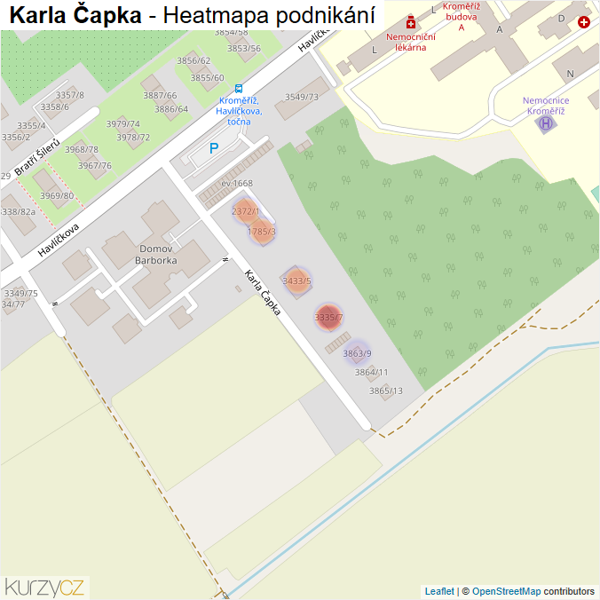 Mapa Karla Čapka - Firmy v ulici.