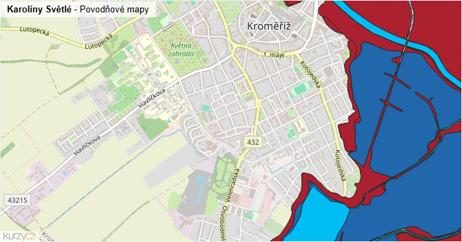 Karolíny Světlé - záplavové mapy stoleté vody