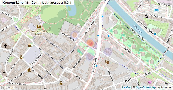 Komenského náměstí - mapa podnikání