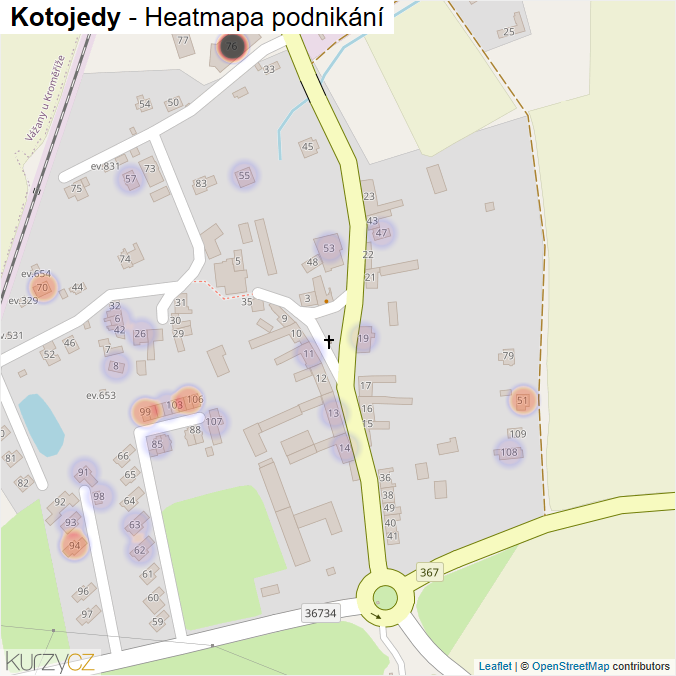 Mapa Kotojedy - Firmy v části obce.