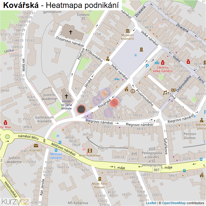 Mapa Kovářská - Firmy v ulici.