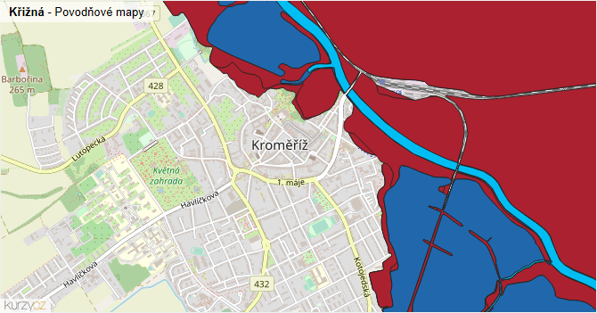 Křižná - záplavové mapy stoleté vody