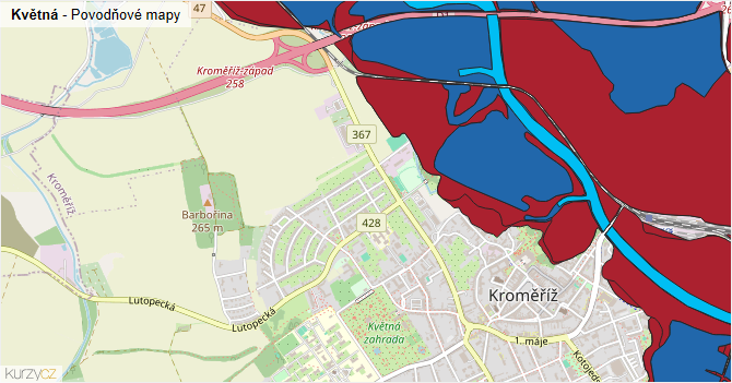 Květná - záplavové mapy stoleté vody