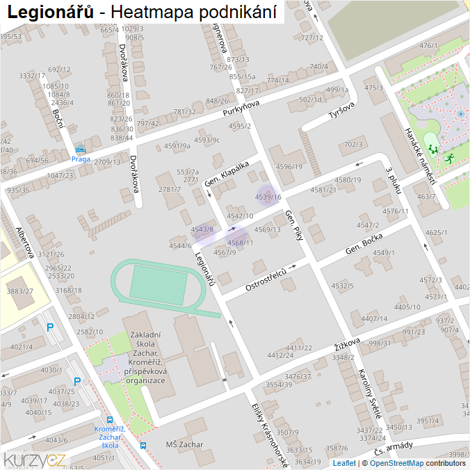 Mapa Legionářů - Firmy v ulici.