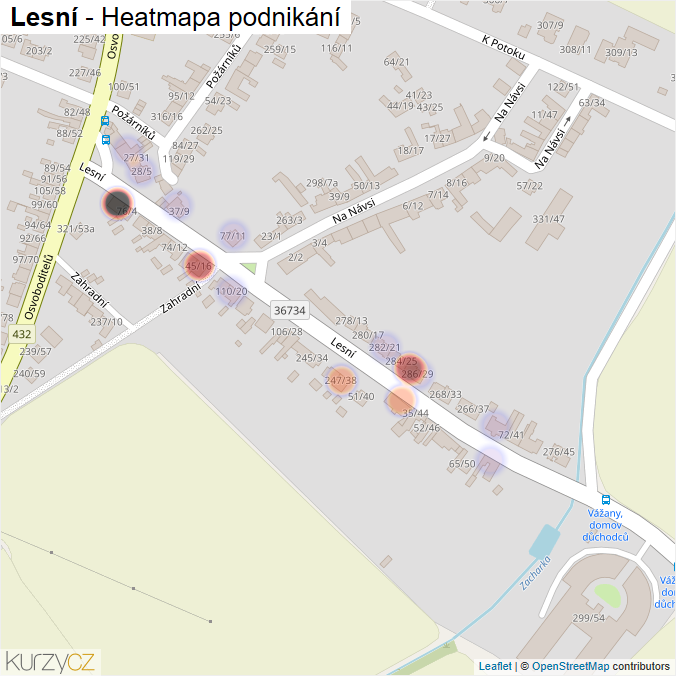 Mapa Lesní - Firmy v ulici.