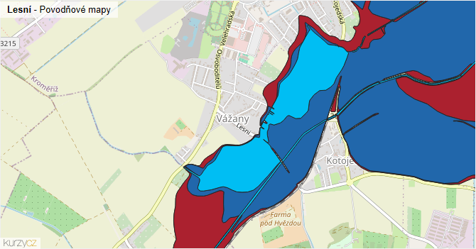 Lesní - záplavové mapy stoleté vody
