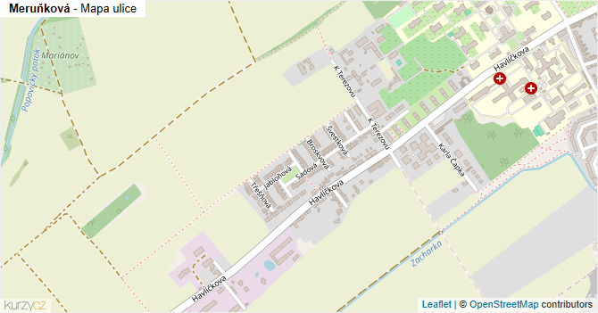 Meruňková - mapa ulice