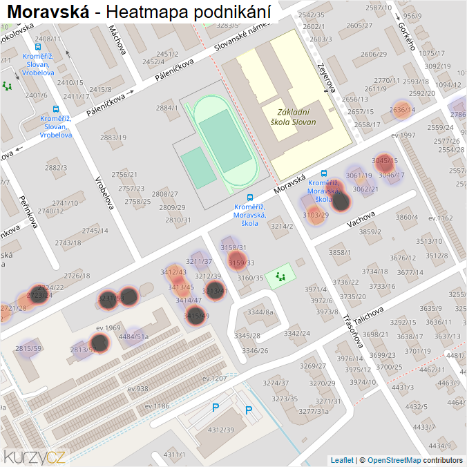 Mapa Moravská - Firmy v ulici.