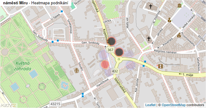 náměstí Míru - mapa podnikání