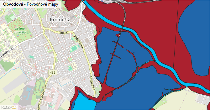 Obvodová - záplavové mapy stoleté vody