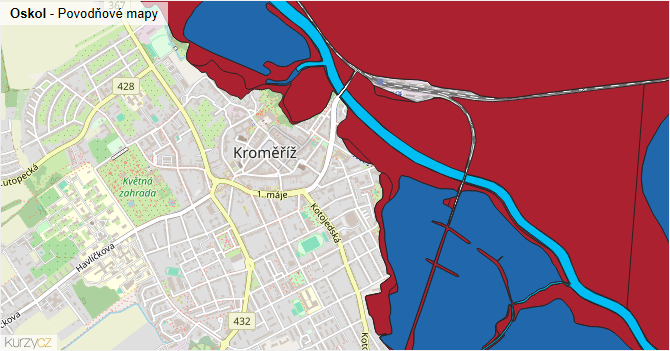 Oskol - záplavové mapy stoleté vody