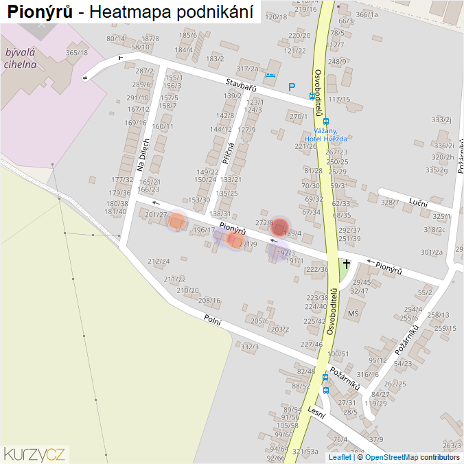 Mapa Pionýrů - Firmy v ulici.