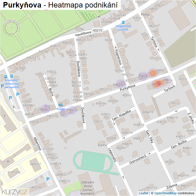 Mapa Purkyňova - Firmy v ulici.