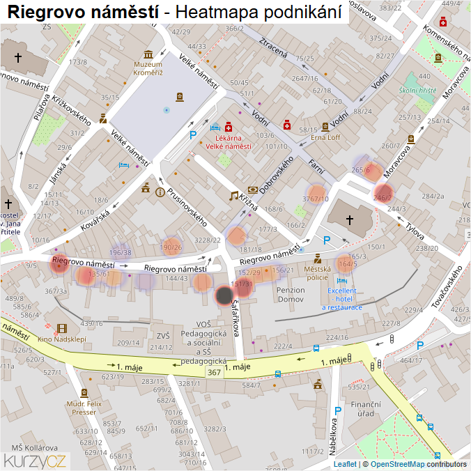 Mapa Riegrovo náměstí - Firmy v ulici.