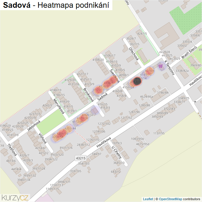 Mapa Sadová - Firmy v ulici.